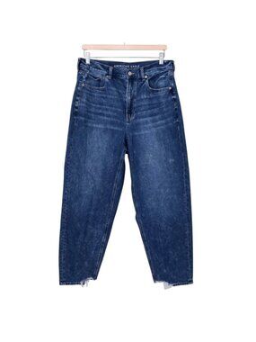 American Eagle Relaxed Mom Jeans 12 Blue Distressed Baggy Slouchy Hippie Boho